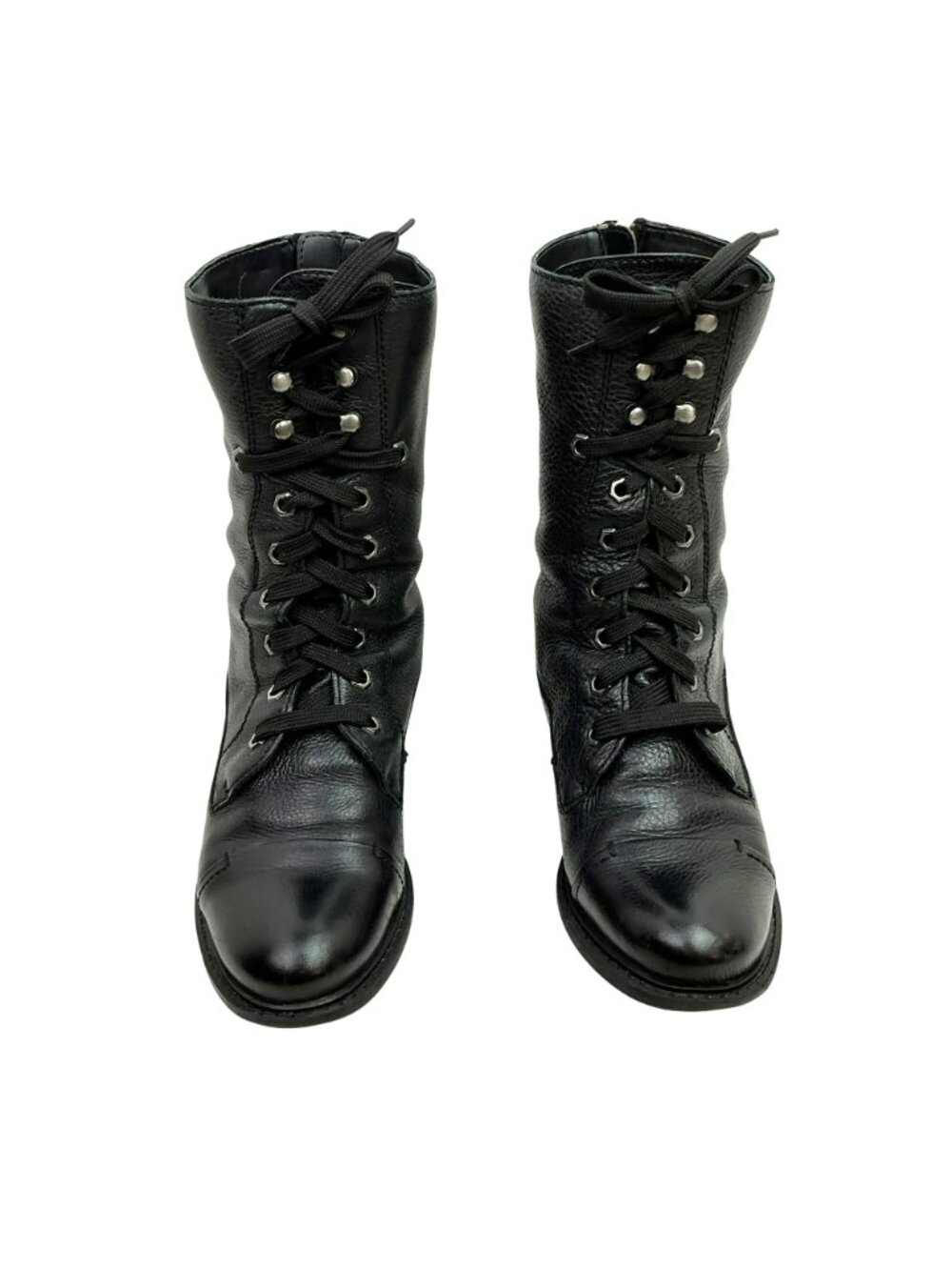 Sam Edelman Darwin Back Zip Moto Leather Lace Combat Boots Womens 7.5 Black - Picture 2 of 15